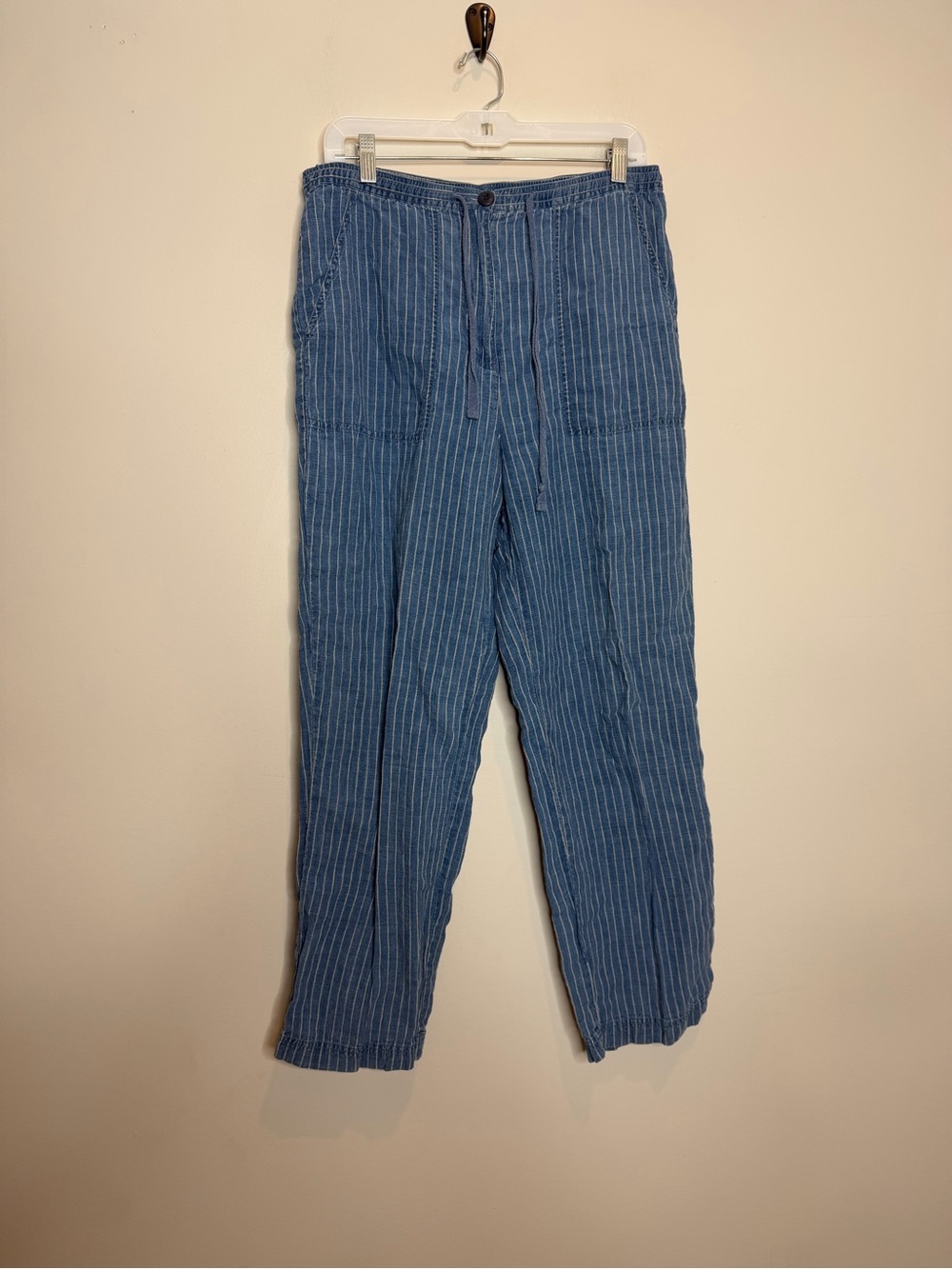 Vintage Lauren Ralph Lauren Linen Pants Womens M Blue Stripe Drawstring Y2K